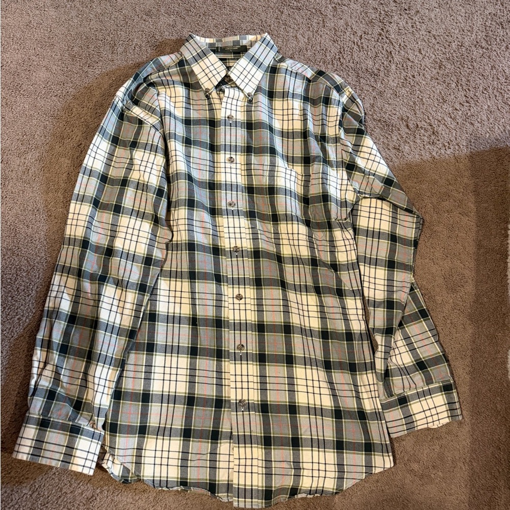 Orvis Green and Cream Plaid Button-Down Shirt